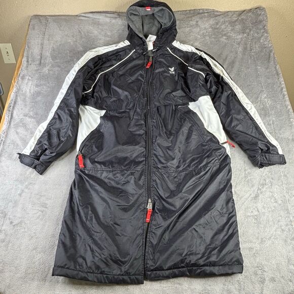 TYR Parka Swim Jacket Mens Medium Black Hooded Fleece Lined Full Zip Coat - Picture 1 of 13